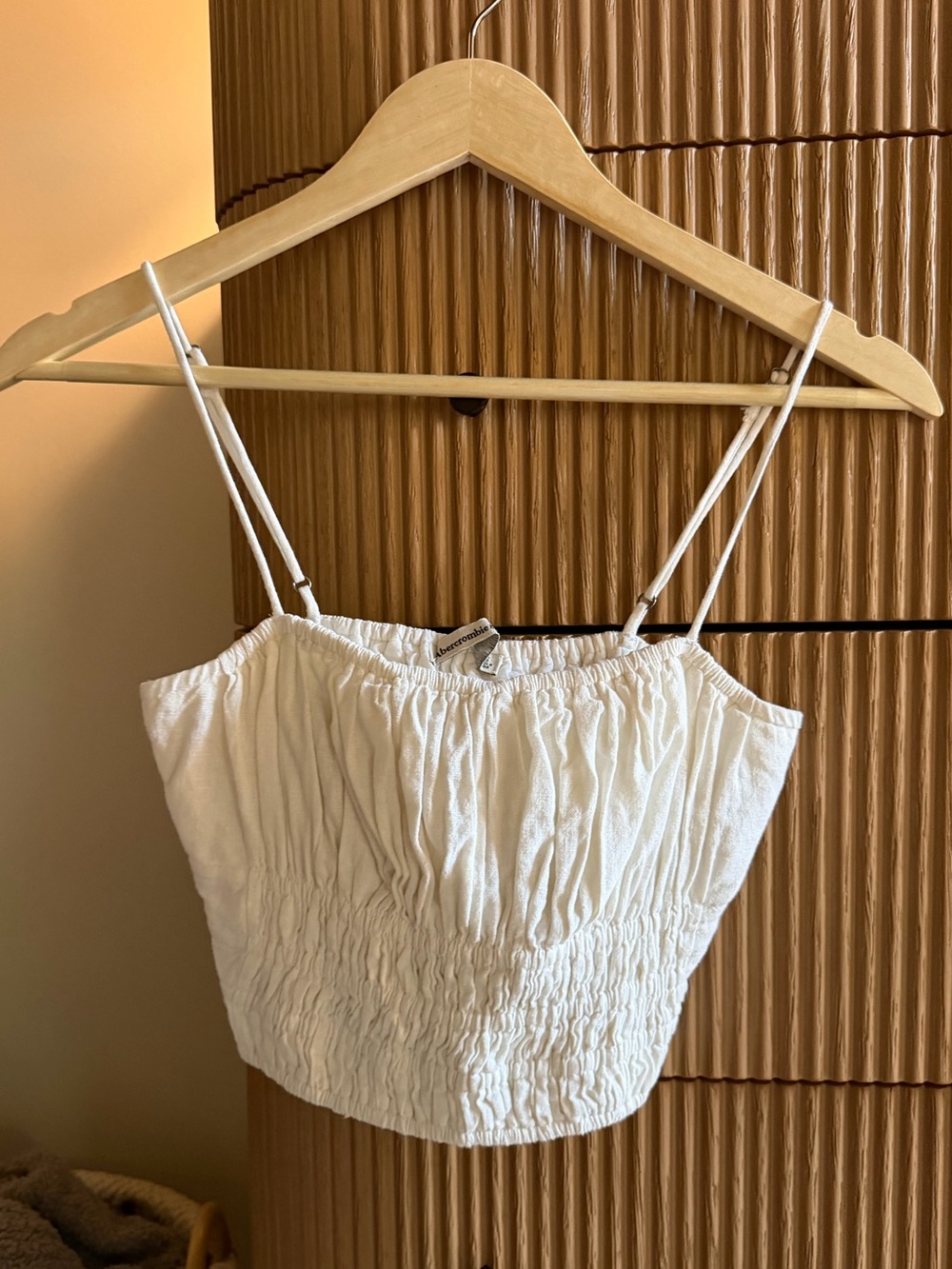 Abercombie & Fitch White Smocked Spaghetti Strap Crop Top